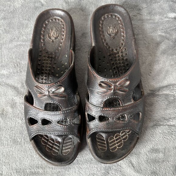 Vintage Pali Hawaii Jandals Sandals Women’s XL 9-10 Brown‎ Made in Taiwan Boho - Picture 3 of 12